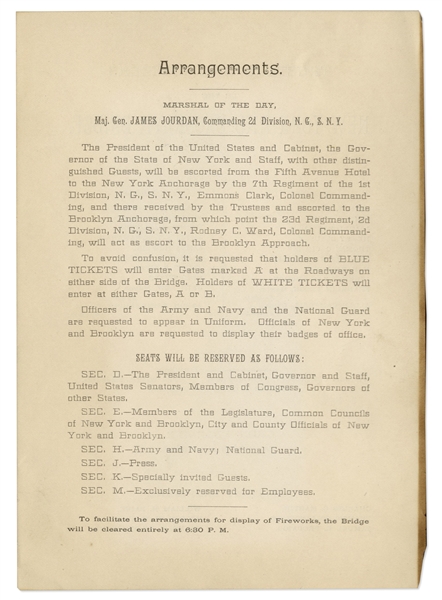 Program From the Opening Ceremonies of the Brooklyn Bridge in 1883